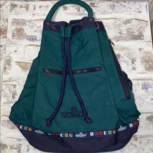 Sebago Sailor Seaman Sling Bag Green Nautical Canvas Draw String